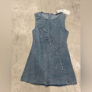 Stylish Blue Denim Dress with Bow Details
